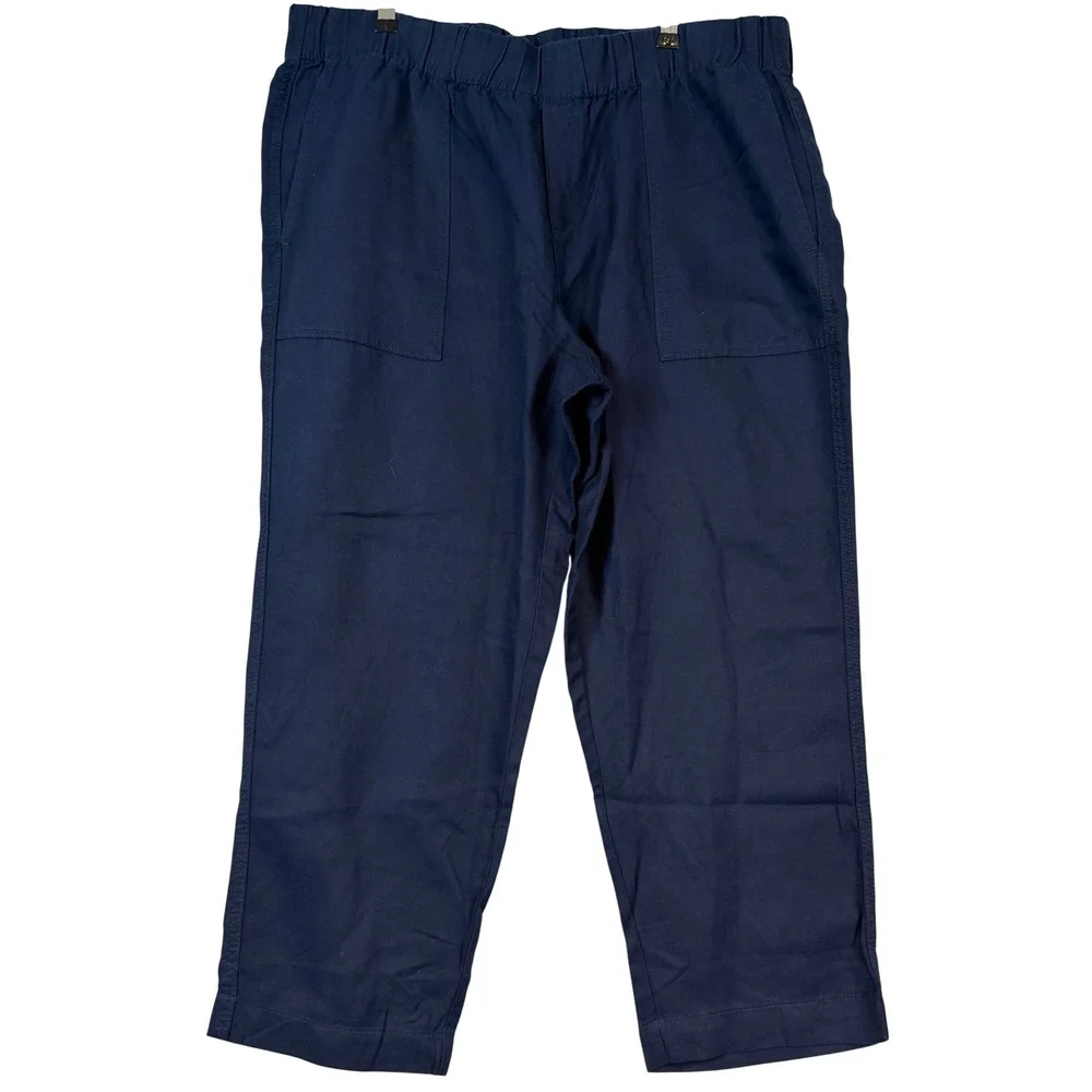 NWT Banana Republic Womens Navy Blue Lyocell Linen Tapered Crop Pants XL Coastal